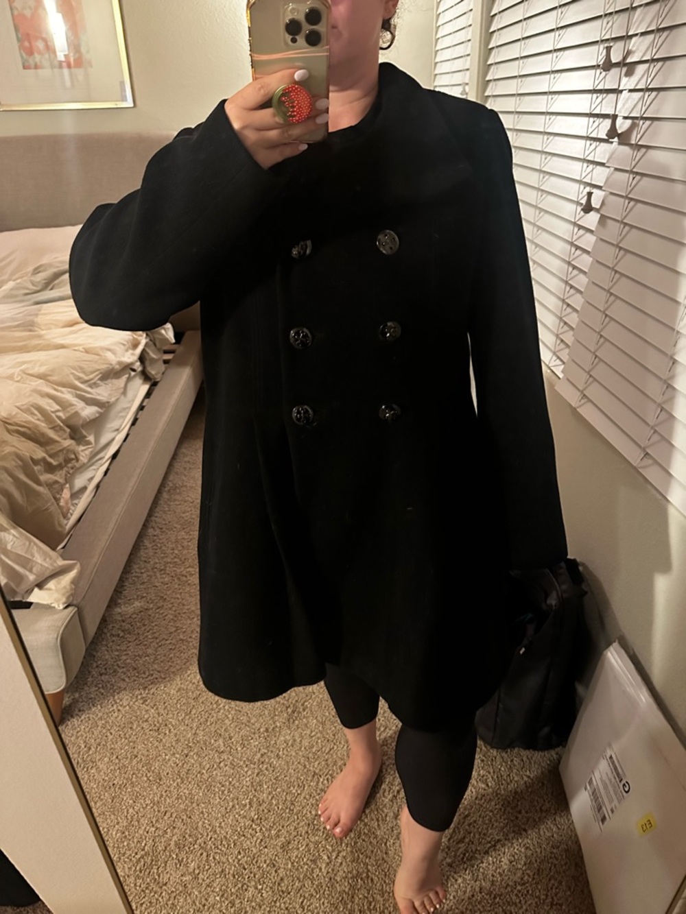 Calvin Klein Black Double-Breasted Wool Peacoat Size L